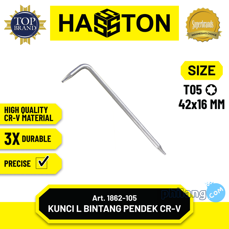 Hasston Kunci L Bintang Pendek CRV Tanpa Lubang (T04 - T50) (1862)