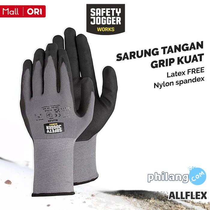 Safety Jogger Works Sarung Tangan Allflex Anti Slip Bahan Nylon Spandex Coating Grip PU & Nitrile -