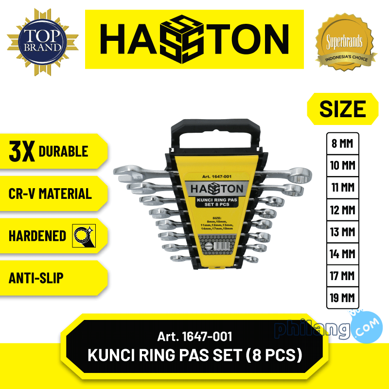 Hasston Kunci Ring Pass 8 pcs / Combination Wrench (8-19mm) (1647-001)
