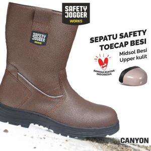 Safety Jogger Canyon S3 Kulit Cokelat dengan Sole Karet dan Steel Toe Cap - Baja Sepatu Safety Jogge