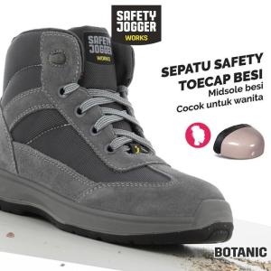Sepatu Safety Jogger Botanic Wanita Toecap Besi Midsole Anti-Penetrasi SRC Anti-Statik ESD Tahan Min
