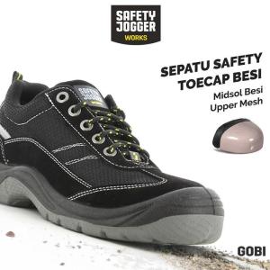 Sepatu Safety Jogger Gobi Black Pria Kulit Ujung Toecap Besi - 38