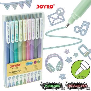 Pulpen Jel Warna Outline Gel Pen Color Joyko CLP-58 9 Warna 1.0 mm