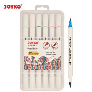 Color Marker Penanda Spidol Berwarna Joyko CMK-58-12 Dual Tip 12 Warna