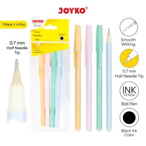 Ball Pen Pulpen Pena Joyko BP-365 Pastel Tomoko 0.7 mm 1 Pack 4 Pcs