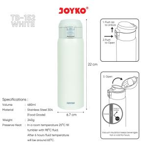 Tumbler Botol Minum Stainless Steel Joyko TB-152 ~ 153 - TB-152 White