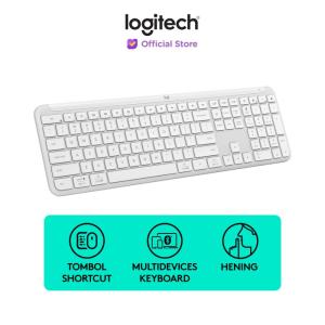 Logitech Keyboard Signature Slim K950 Wireless, Desain Ramping & Minimalis, Multi Perangkat, Bluetooth, Multi-OS, Windows, Mac, Chrome - Off White