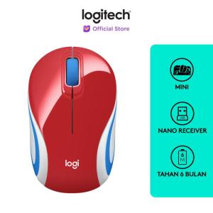 Logitech M187 Mouse Wireless Mini Portable - Red