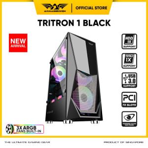 Casing PC Gaming Armaggeddon Tritron 1 ATX / M-ATX Free 3x Fan ARGB - BLACK