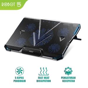 ROBOT Laptop Cooling Pad Stand RT-LCS03 Ultra Tenang 5 Kipas Dual USB