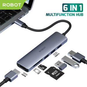 ROBOT HT360 Multiport 6 in1 USB Type C HUB Adapter Portable Garansi