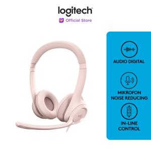 Logitech H390 Headset Stereo USB Mikrofon Noise-Cancelling - Merah Muda