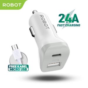 ROBOT RT-C09 Car Charger Colokan Mobil - 2 Port USB & Type C - Garansi