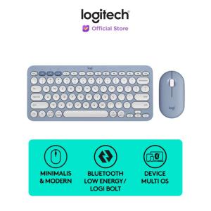 Logitech Pebble 2 Combo, Keyboard dan Mouse Wireless Bluetooth - Tonal Blue