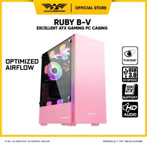 PC Case Pink Armaggeddon Ruby B-V Casing PC Gaming ATX With Powersuply